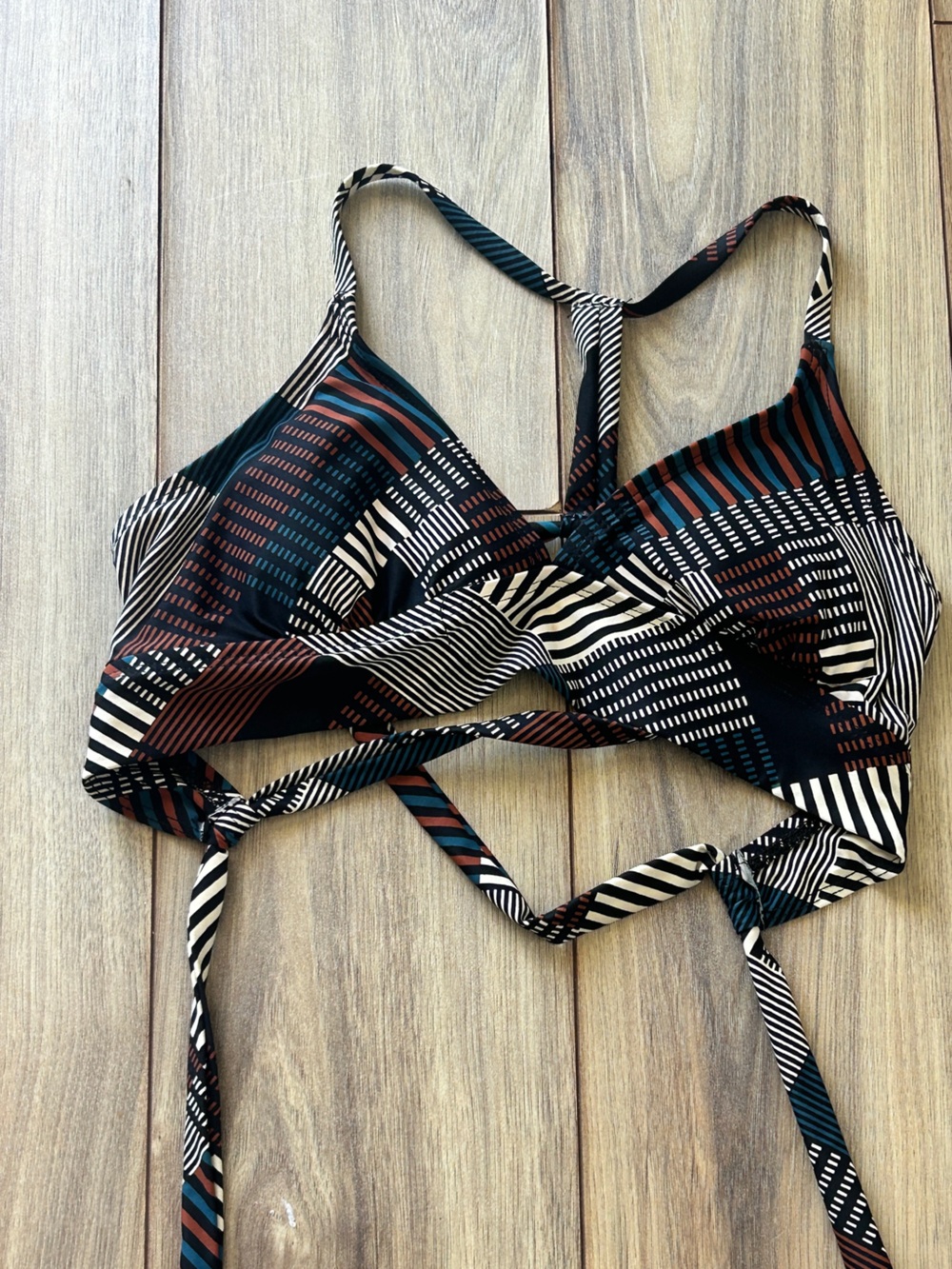 Carve Designs Striped Wrap Bralette in Black, Cream, Teal, Rust